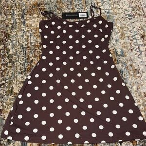 White Fox Boutique Brown Polka Dot Mini Dress with White Spots